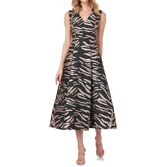🆕KAY UNGER Tibby Flare Midi Dress Zebra Animal Print 2 - Picture 5 of 11
